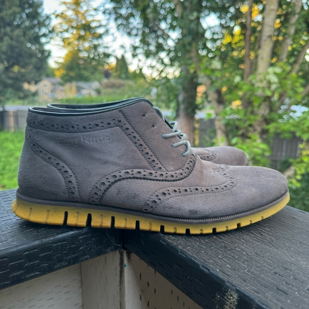 Henry Ferrera Men’s Gray &‎ Yellow Suede Oxford Shoes Size 10.5